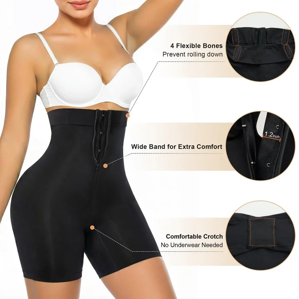 SHAPERX Women's High-waisted Tummy Control Shapewear Seamless Zip-up Easy-on L
